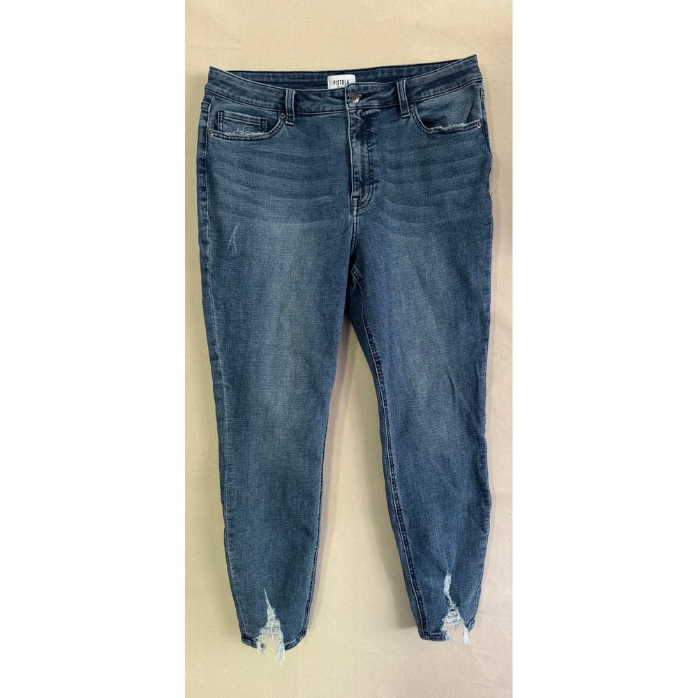 Pistola High Rise Skinny Jeans Distressed Frayed Hem Blue Medium Wash